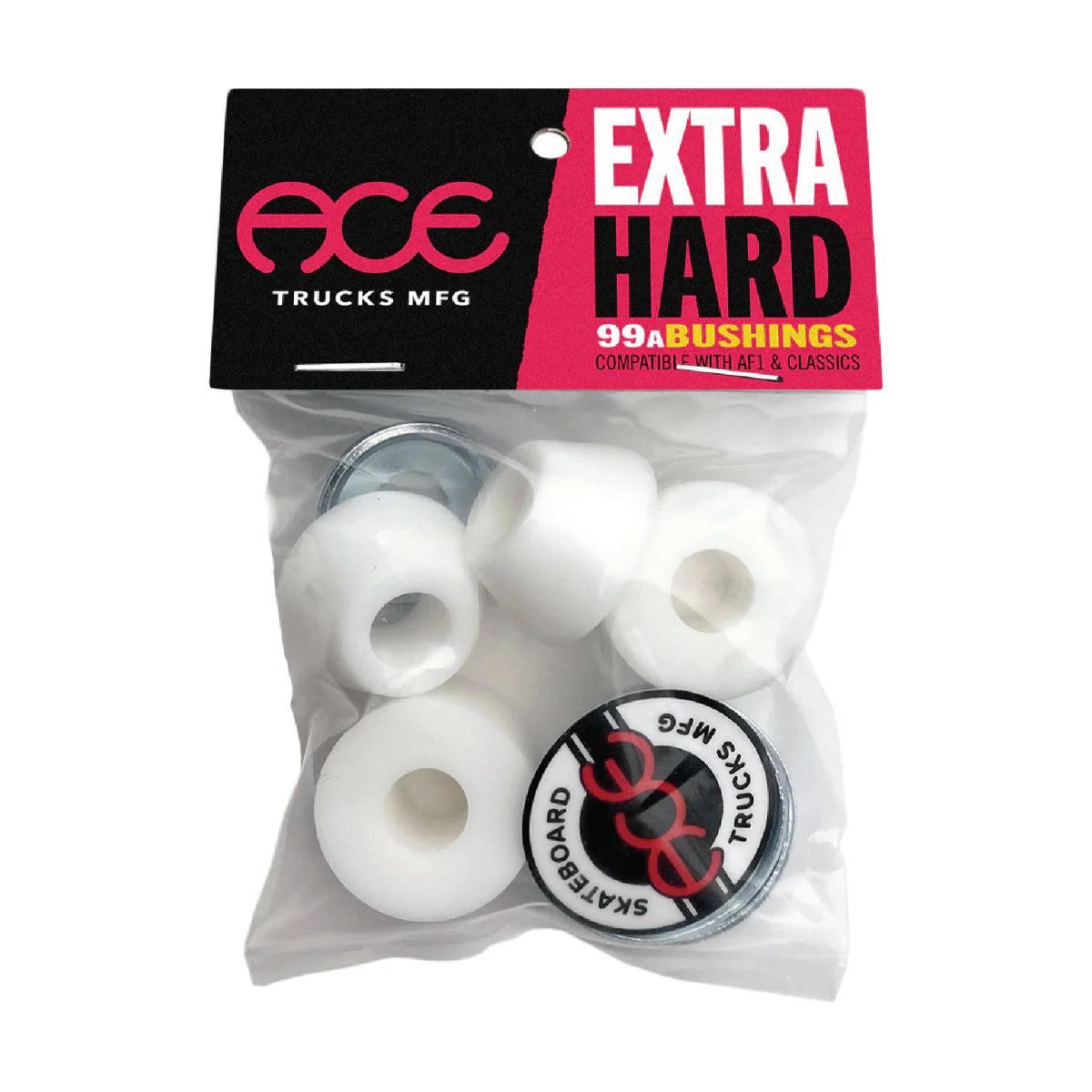 Packaged skateboarding bushings with ACE Trucks MFG branding on a white background
