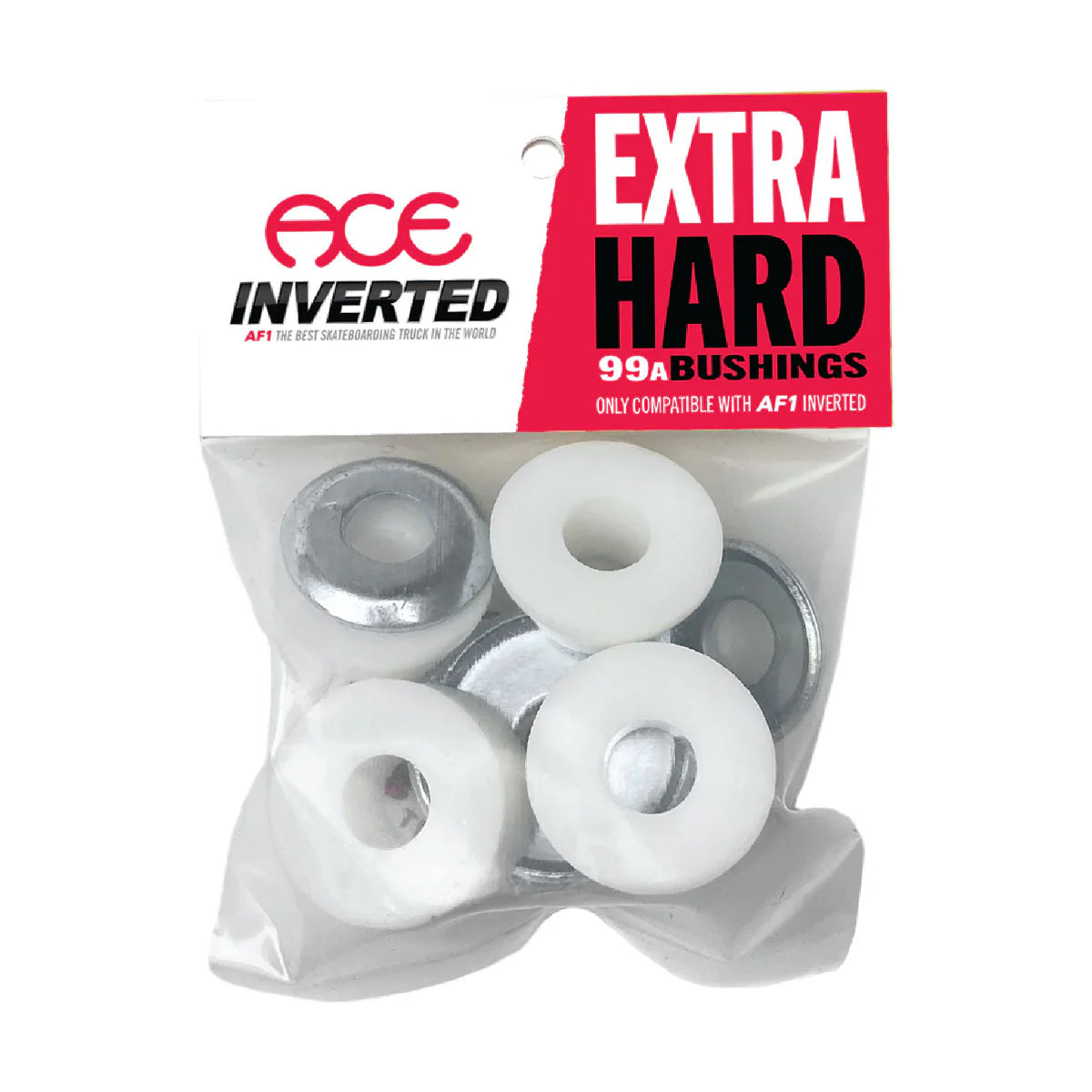 Pack of ACE Inverted extra hard bushings with clear packaging on a white background