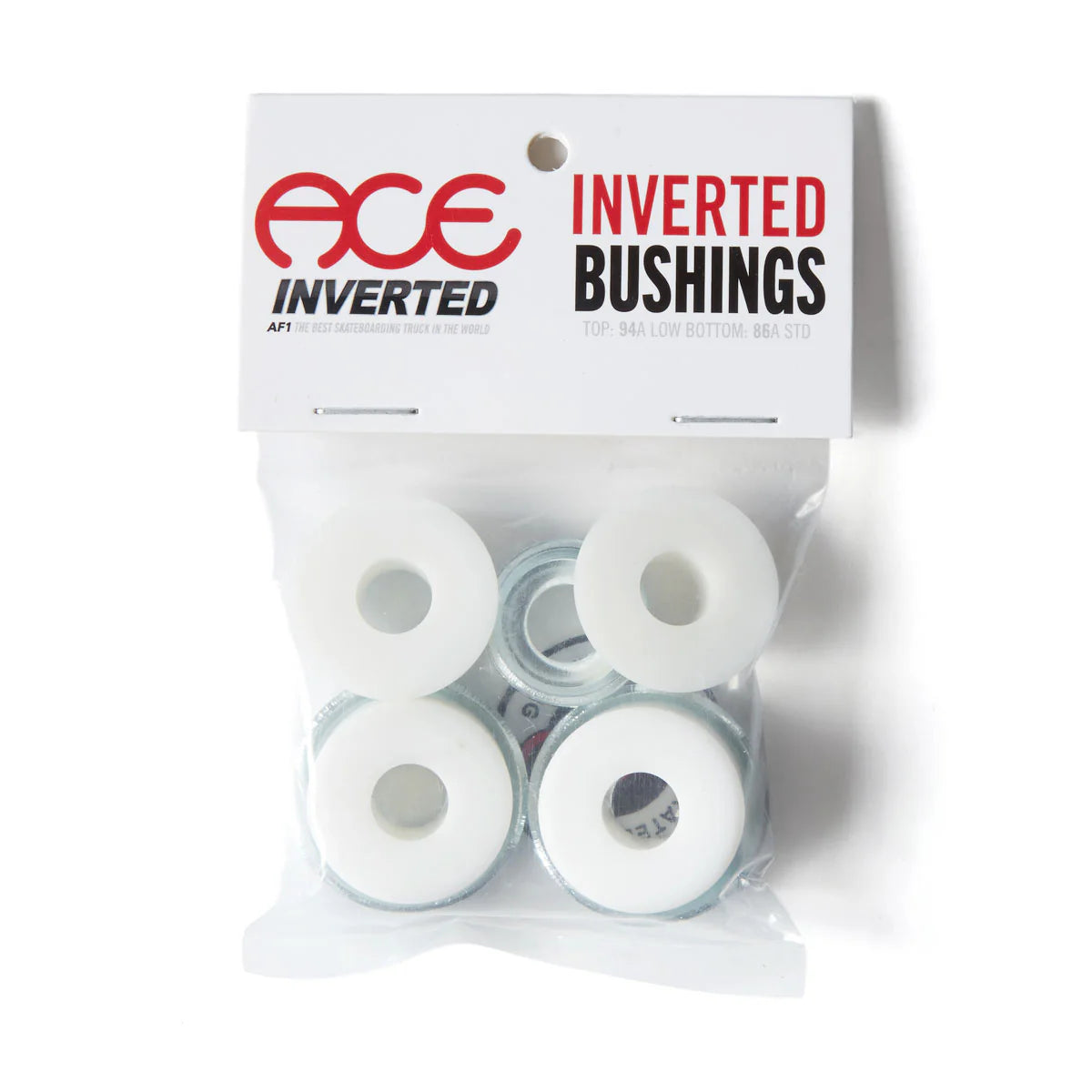 Pack of ACE Inverted bushings with packaging on a white background