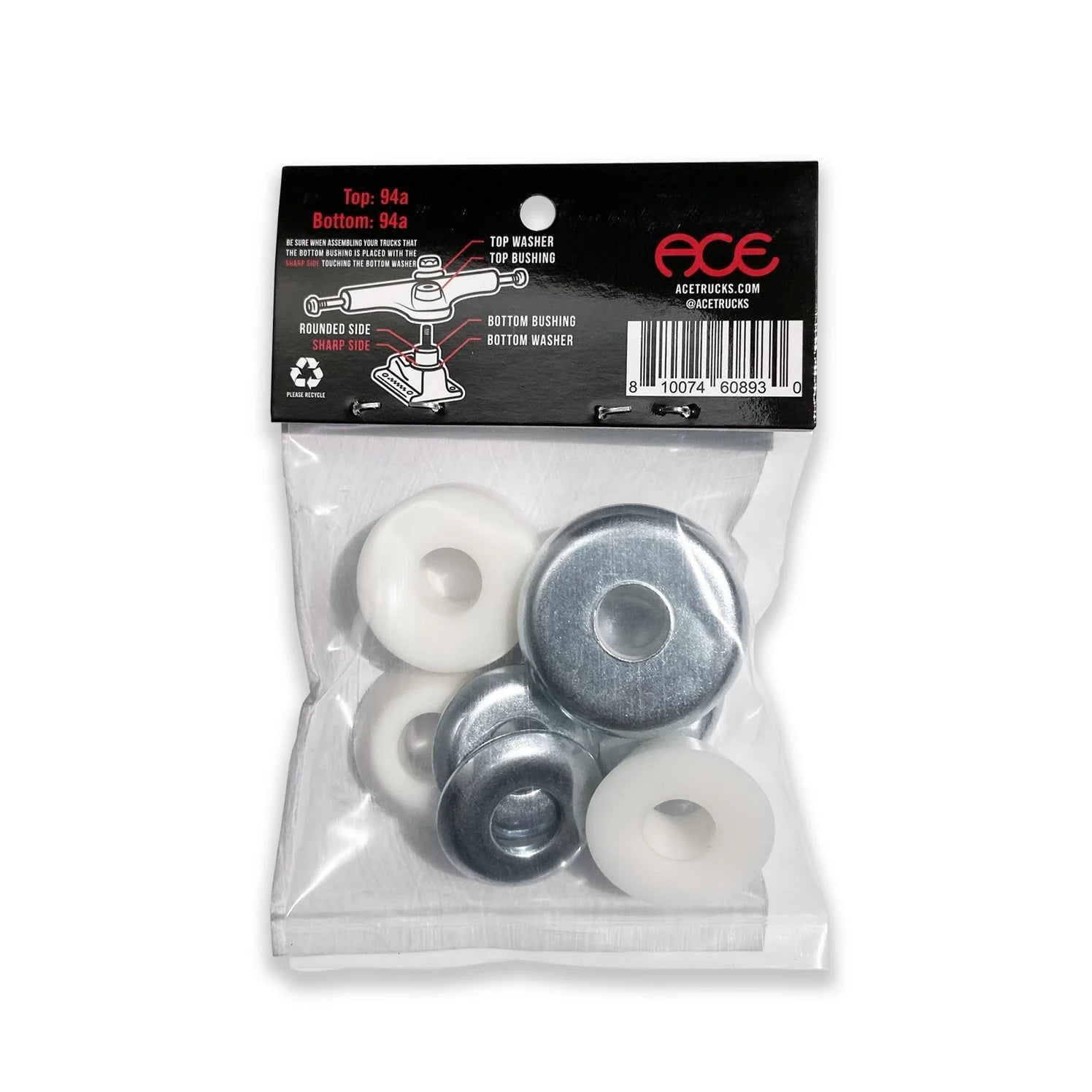 Packaged skateboard truck bearings with clear plastic window on a white background
