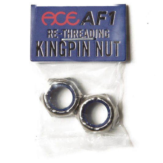 Two metal kingpin nuts in a clear plastic bag with 'ACE AF1' packaging on a white background.