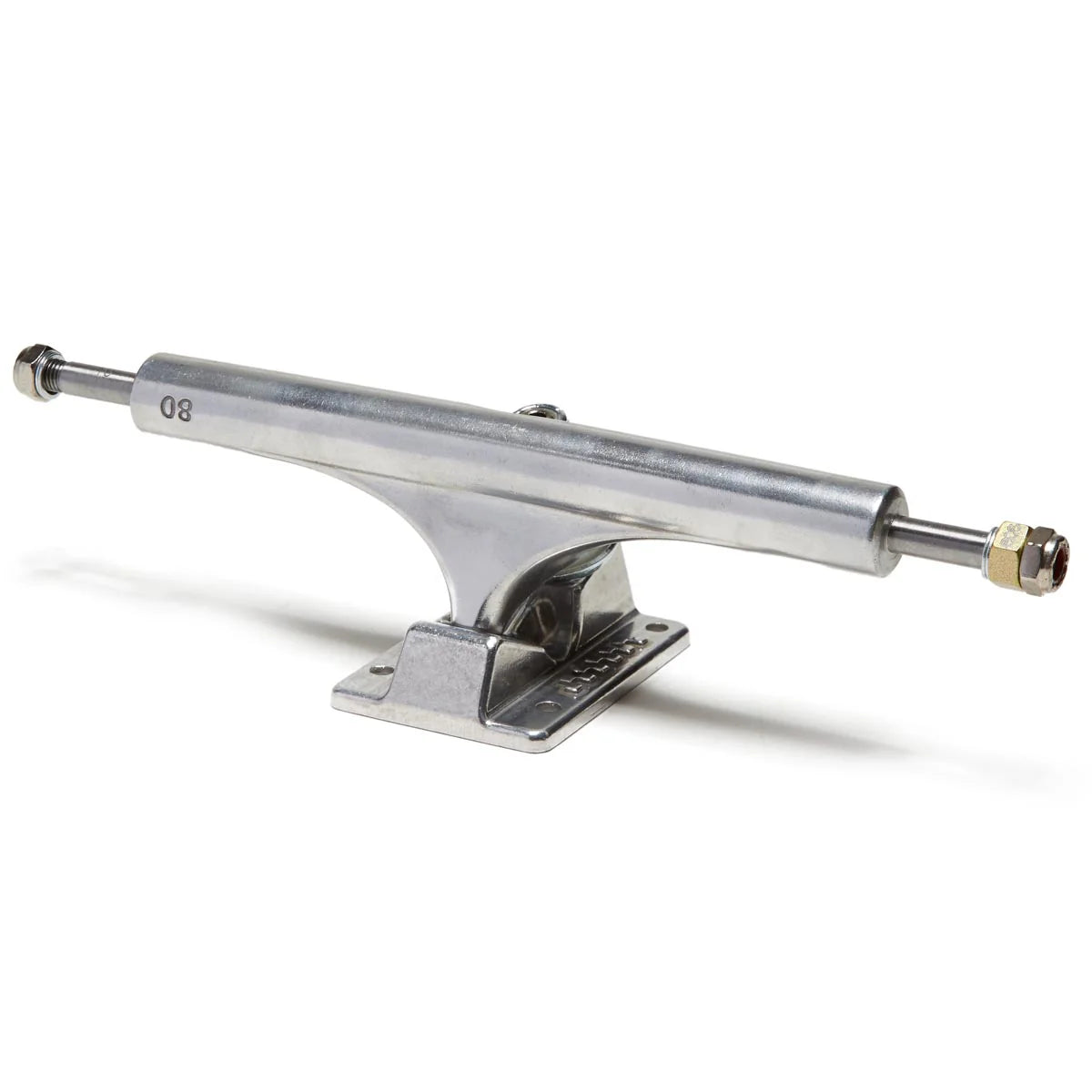 Metallic skateboard truck on a white background