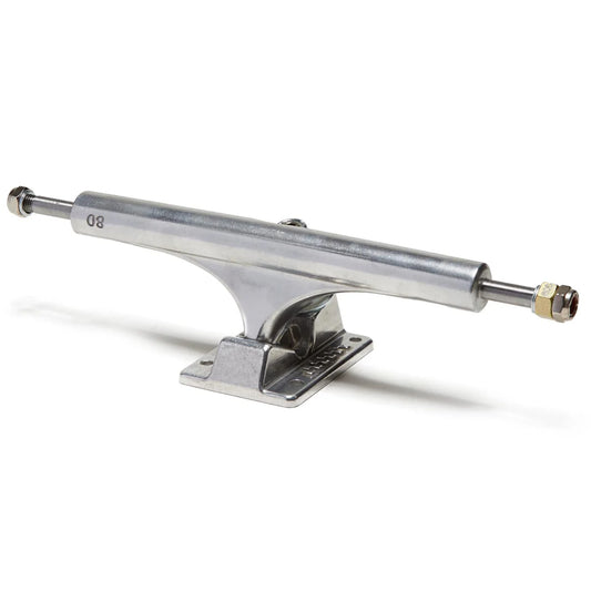 Metallic skateboard truck on a white background