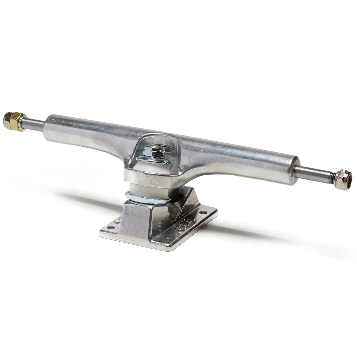 Metallic skateboard truck on a white background