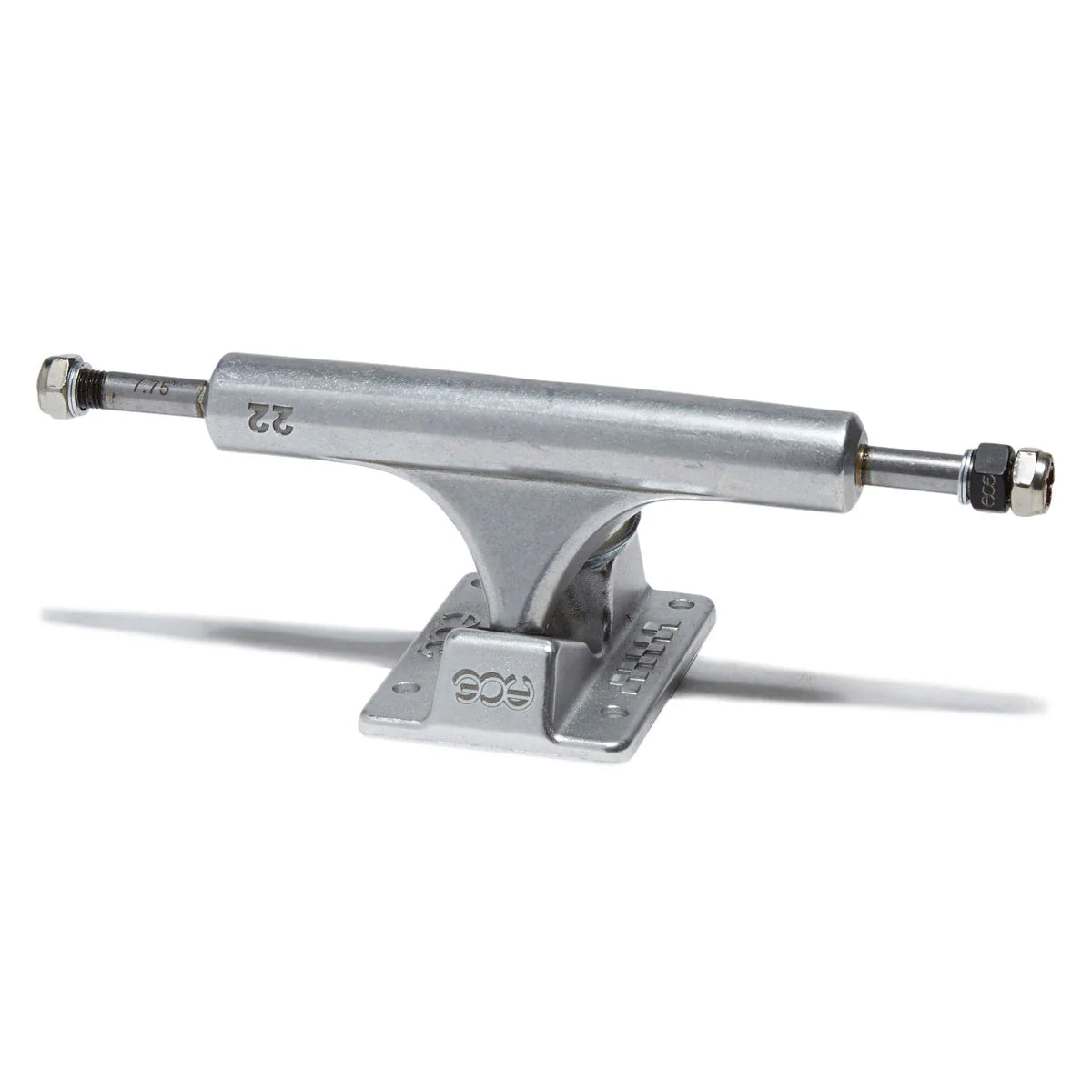Skateboard truck with metal finish on a white background