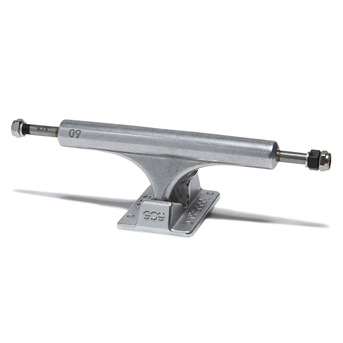 Skateboard truck with metal finish on a white background
