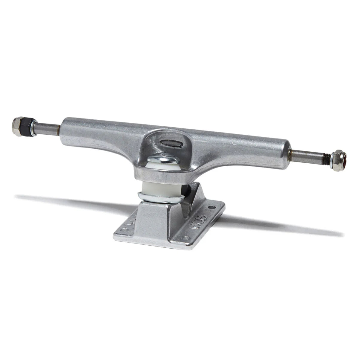 Silver skateboard truck on a white background