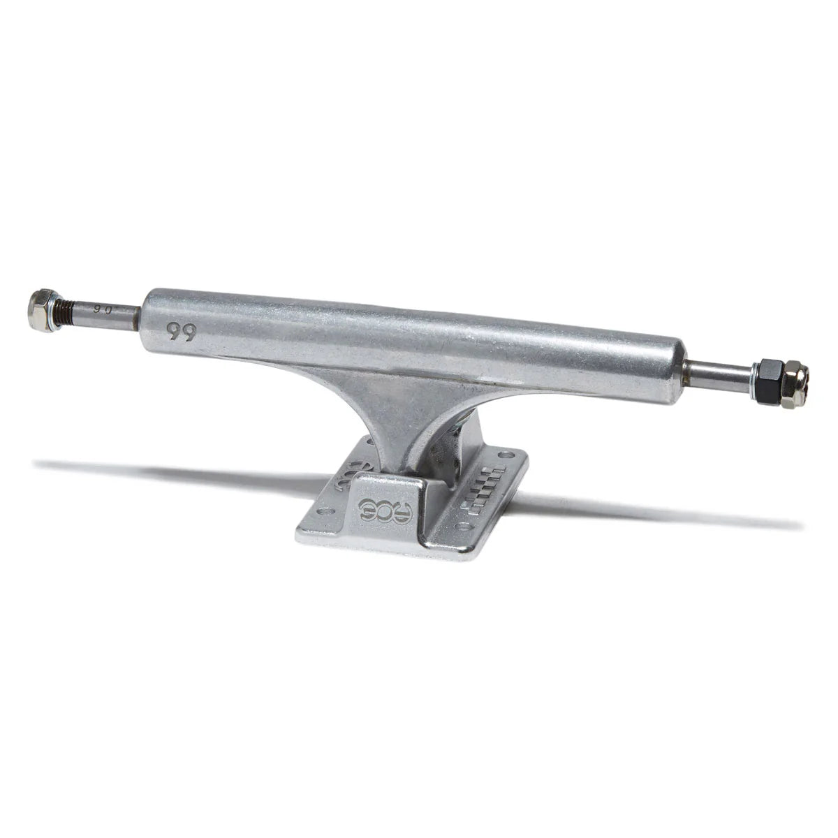 Metallic skateboard truck on a white background