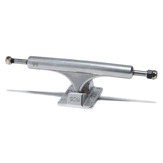 Metallic skateboard truck on a white background