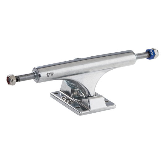 Chrome skateboard truck on a white background