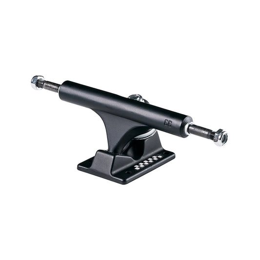 Black metal skateboard truck on a white background