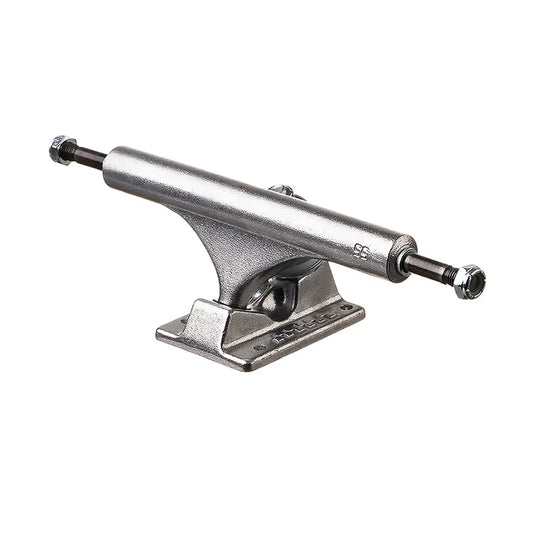 Silver skateboard truck on a white background