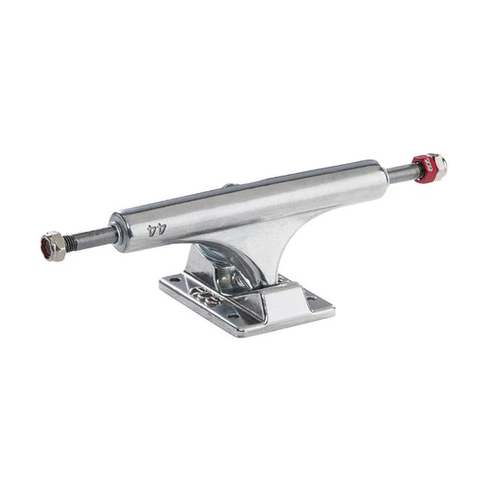 Chrome skateboard truck on a white background