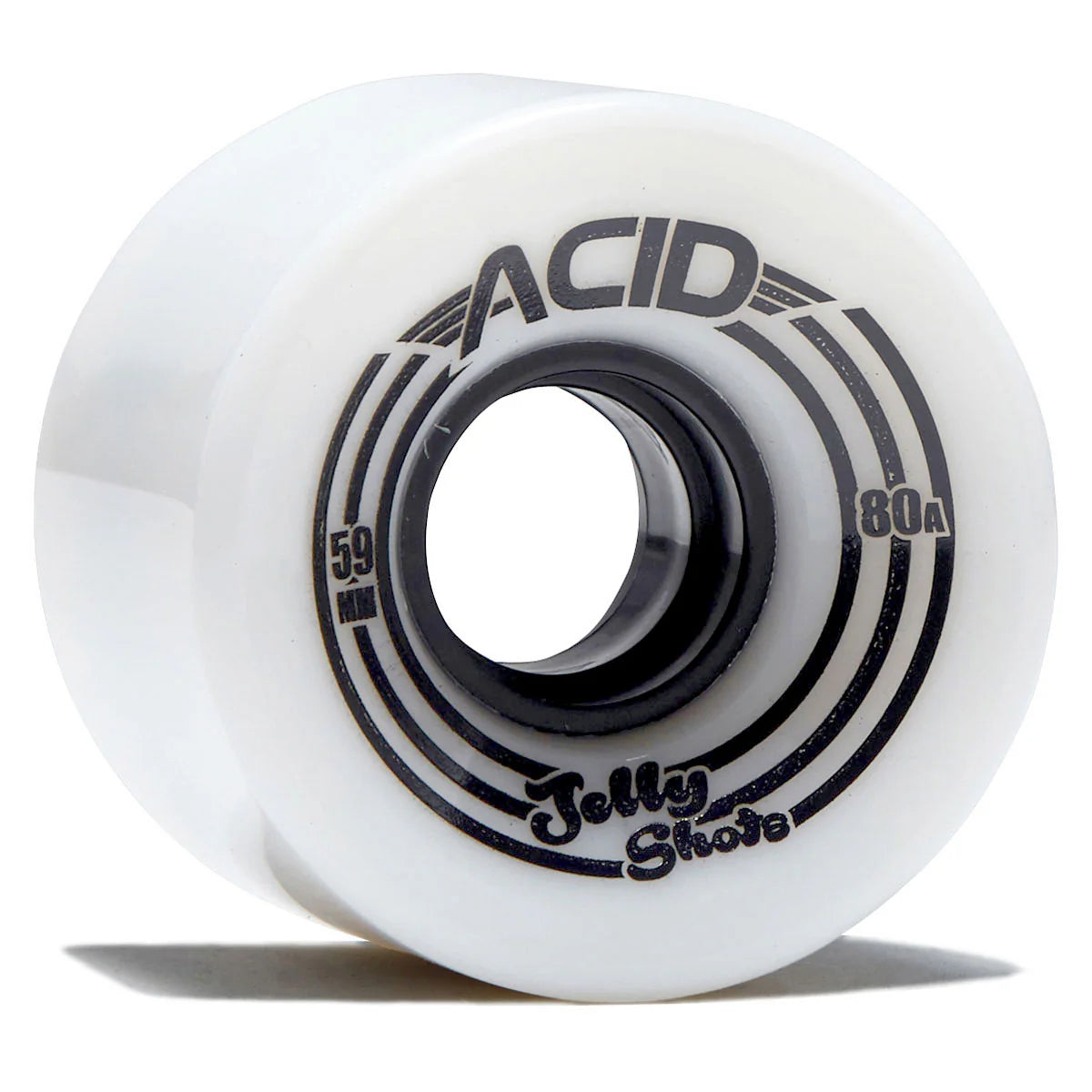 White skateboard wheel with 'Acid' branding on a white background