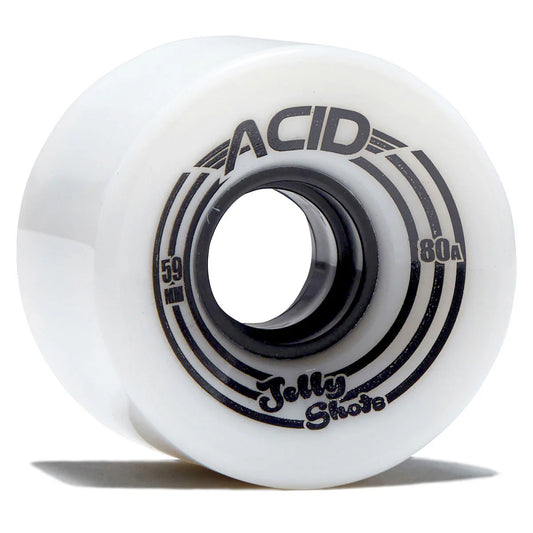White skateboard wheel with 'Acid' branding on a white background