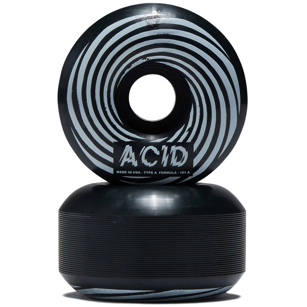 Black and gray striped wheels with 'ACID' branding on a white background