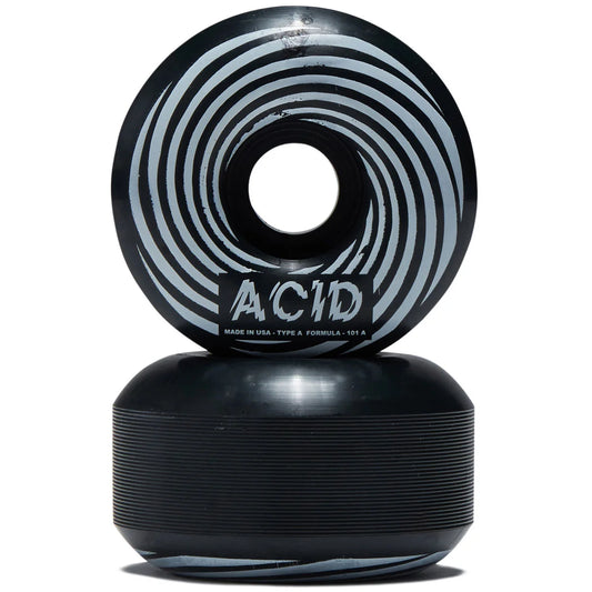 Black and gray striped wheels with 'ACID' branding on a white background