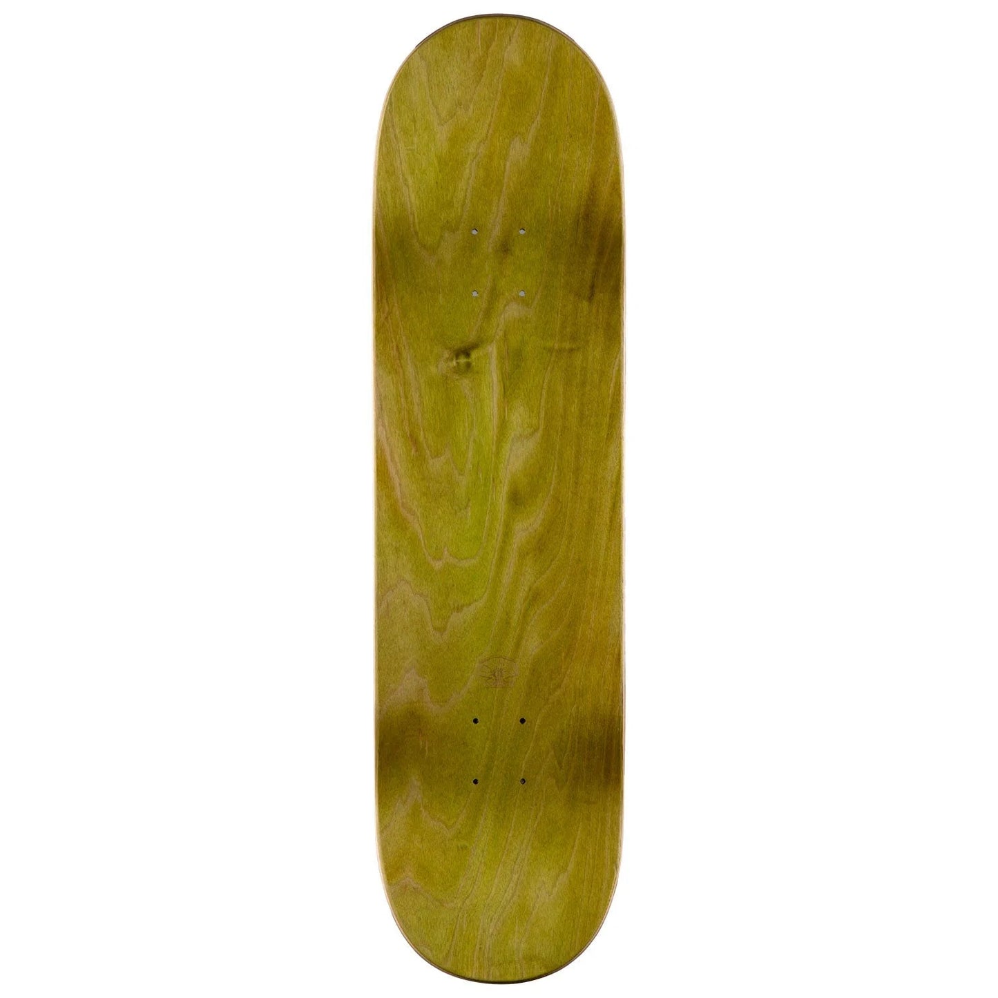 A skateboard deck blank with a natural wood grain pattern in warm yellow-brown tones, shown vertically against a plain white background.