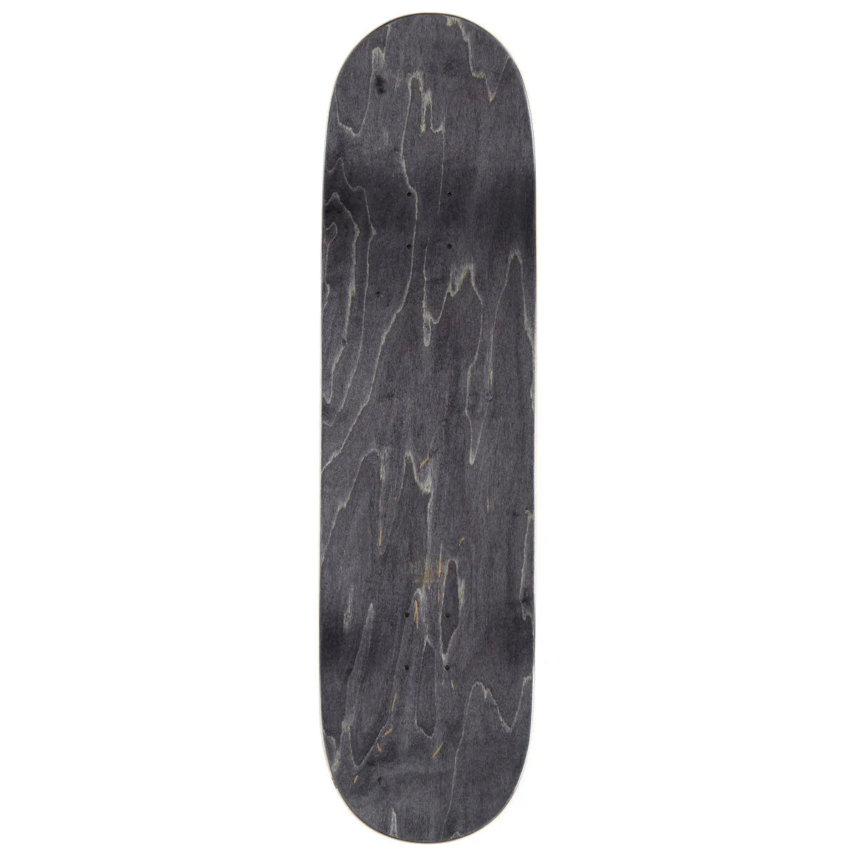 Skateboard deck with a black and gray marbled pattern on a white background