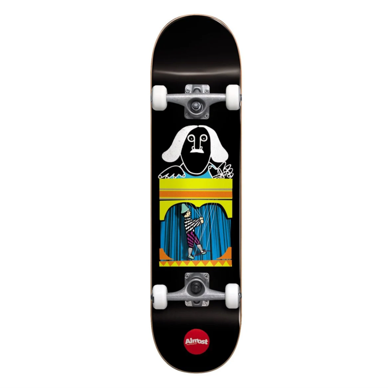 Skateboard with a graphic design on a white background