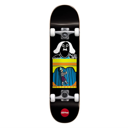 Skateboard with a graphic design on a white background