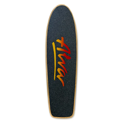 Skateboard deck with a logo on a white background