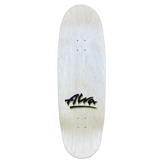 Skateboard deck with a logo on a white background