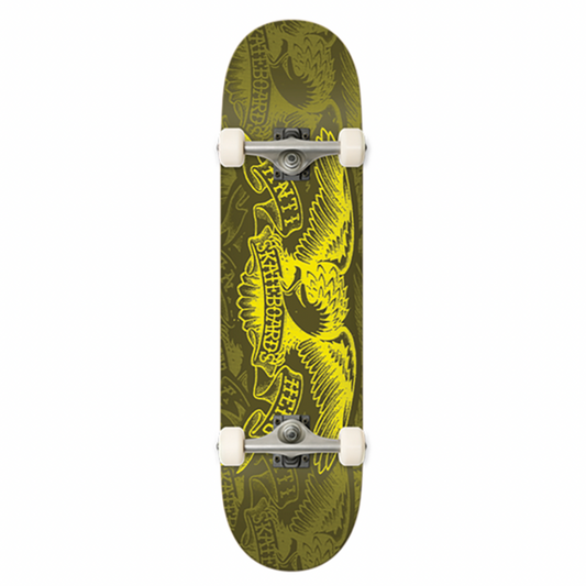 Skateboard with a green and yellow design on a white background