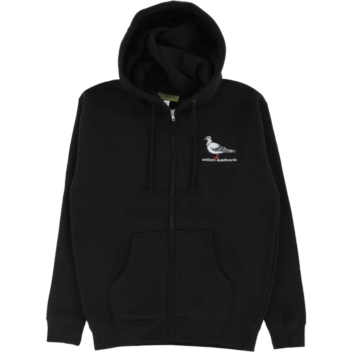 Black hoodie with a logo on the chest against a white background