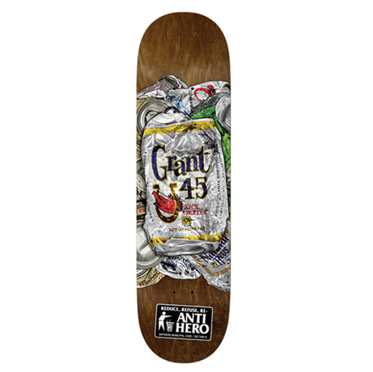 Skateboard deck with a graphic design on a white background