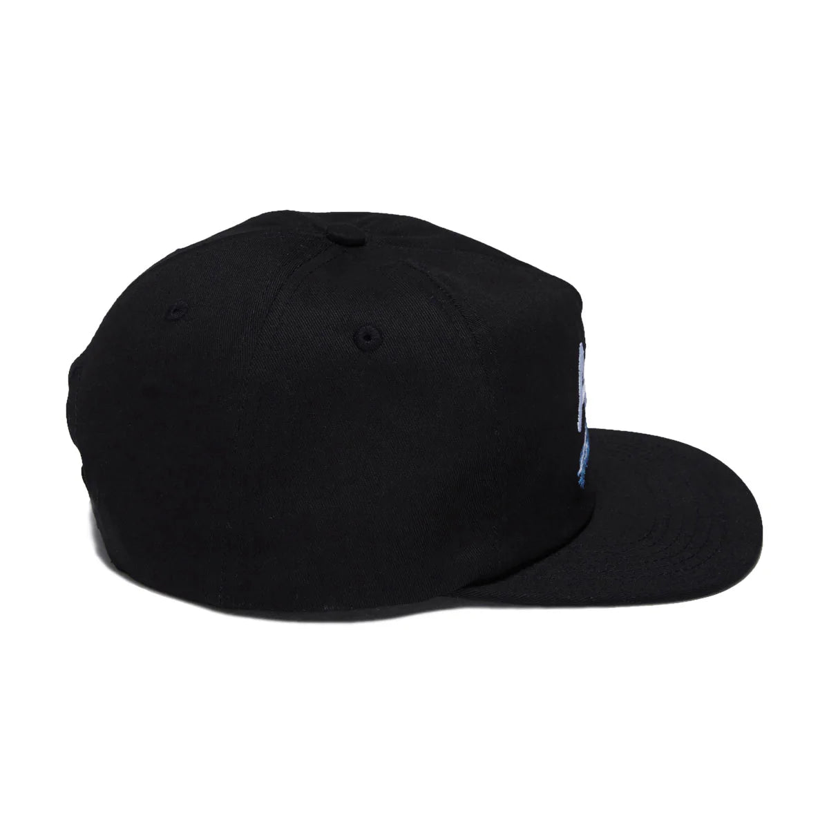 Black cap with a red logo on a white background