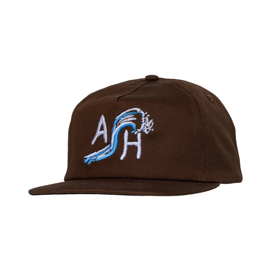 Brown cap with embroidered logo on a white background