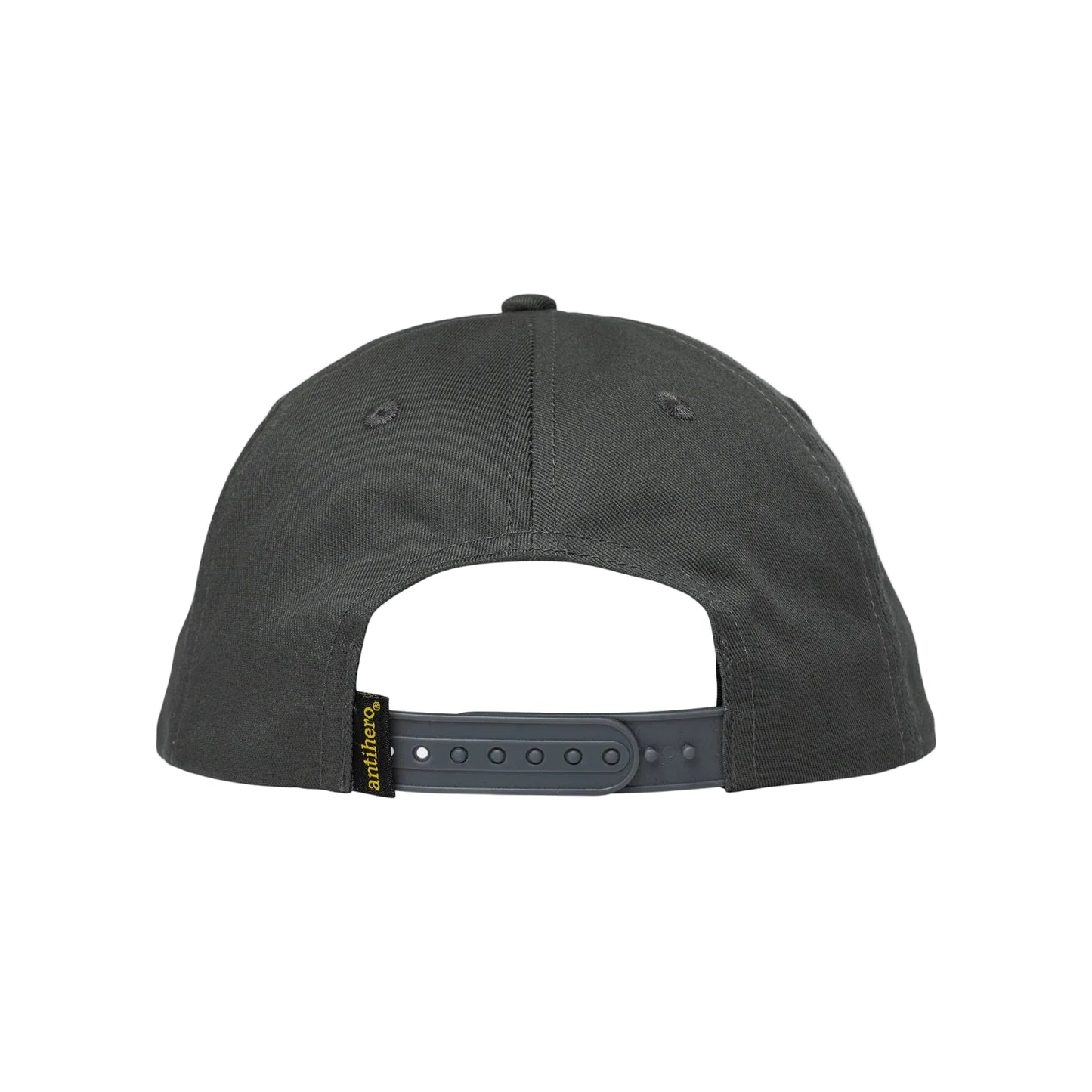 Gray cap with a brand logo on the back against a light gray background