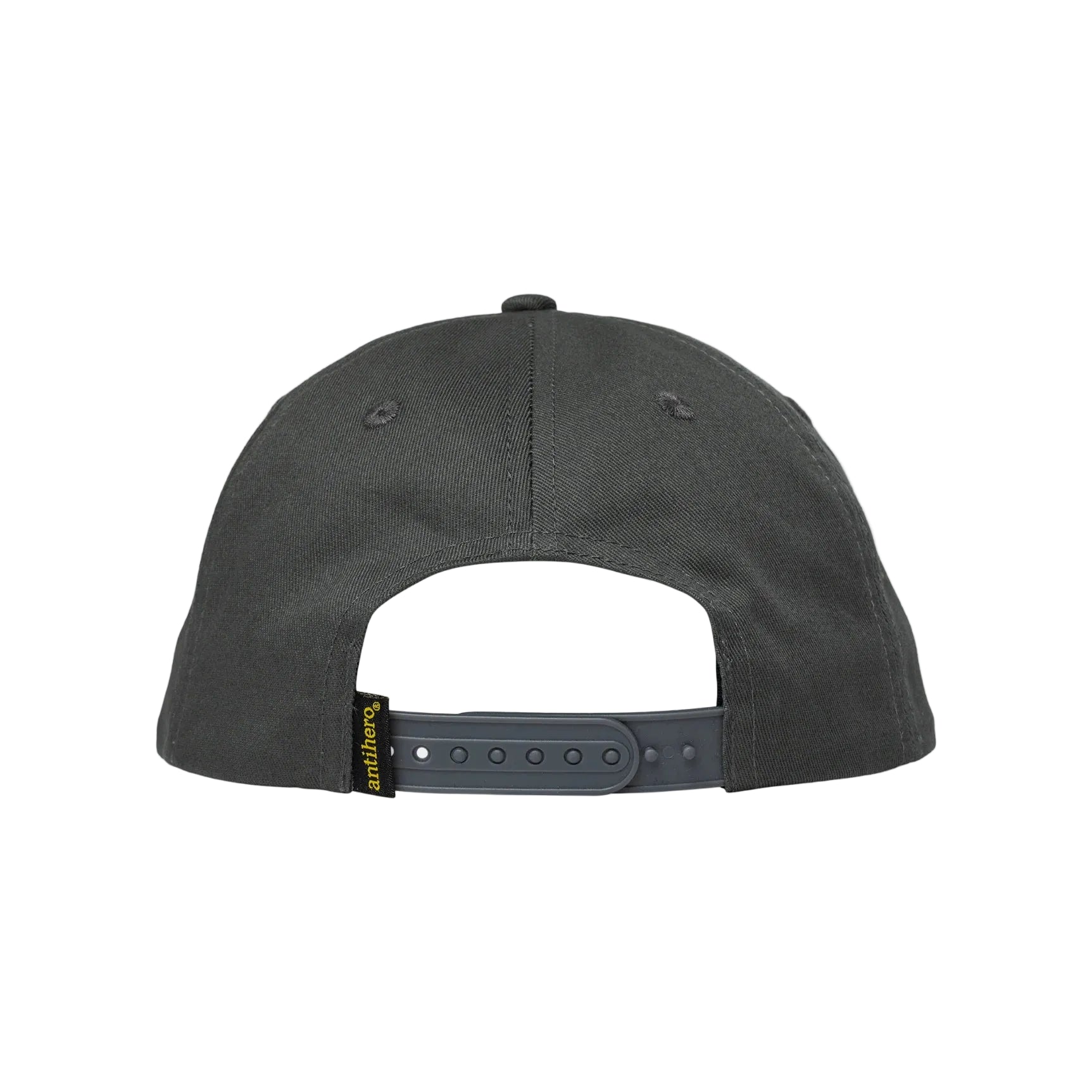 Gray cap with a brand logo on the back against a light gray background