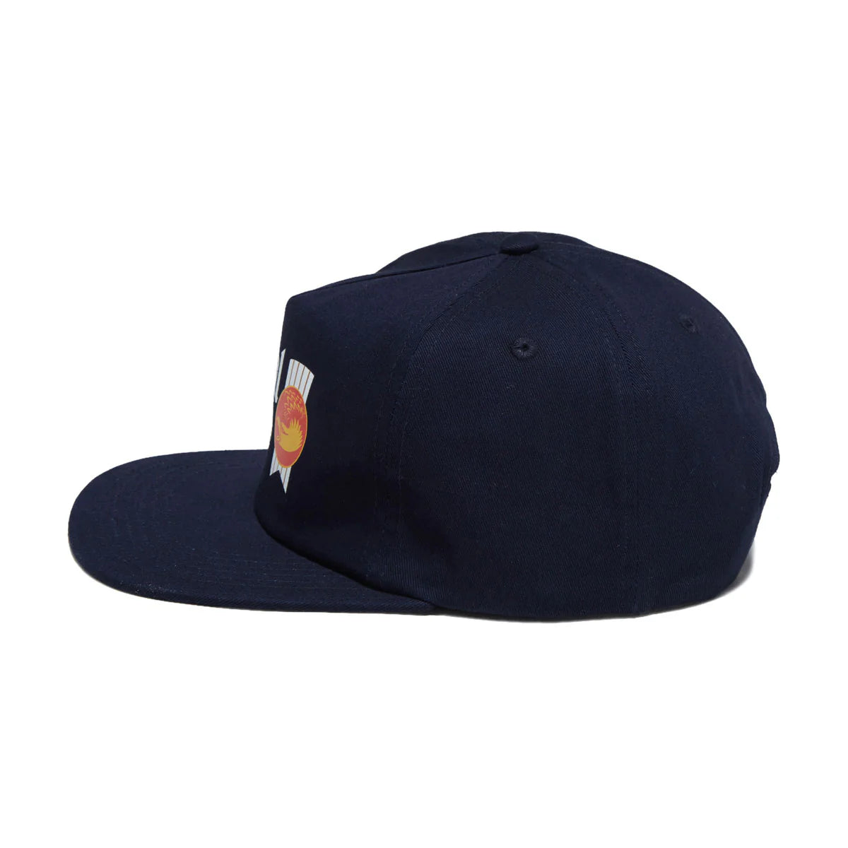 Navy blue cap with a logo on the side against a white background