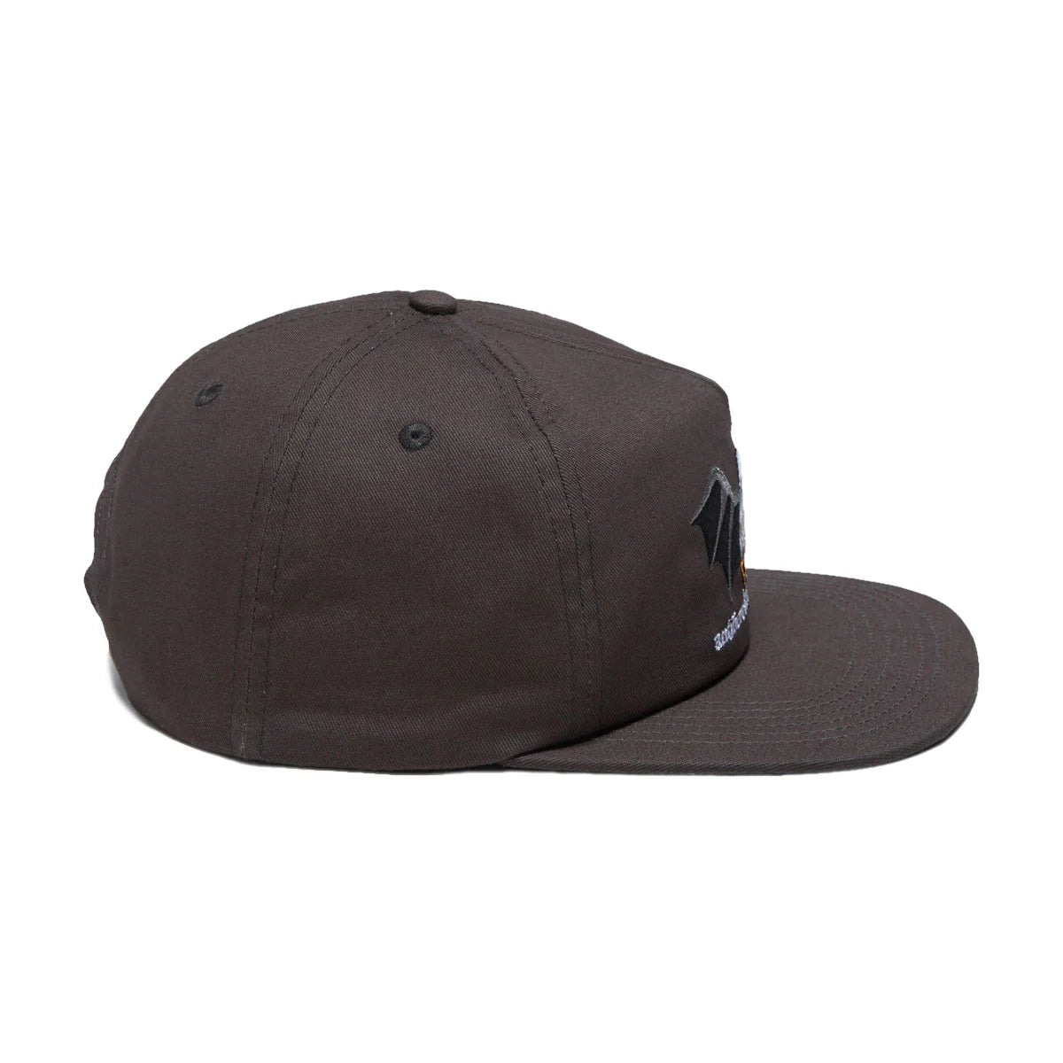 Navy blue woven hat with a button on a white background