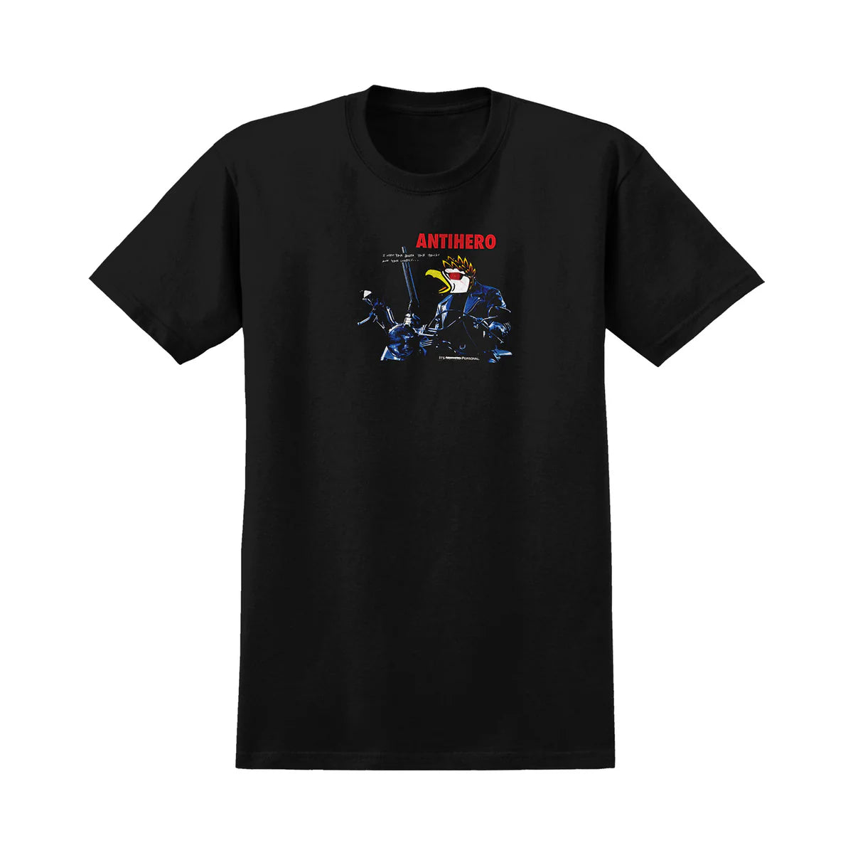 Black t-shirt with graphic design and 'ANTHERO' text on a white background