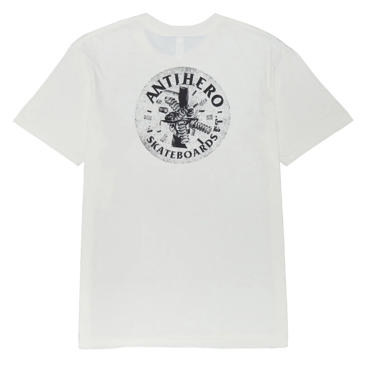 White t-shirt with Anti Hero Skateboards logo on a white background