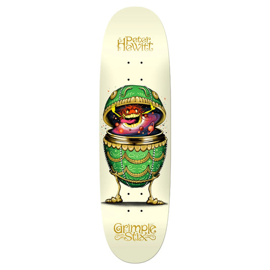 Skateboard deck with a colorful monster design and 'Peter Havlicek' branding on a white background.