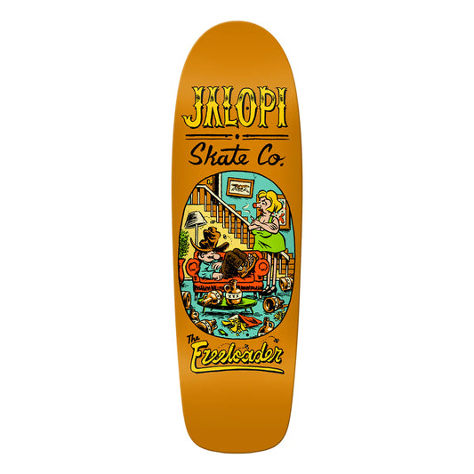 Skateboard deck with a vintage-style illustration and 'Sklopy Skate Co.' branding on a white background.