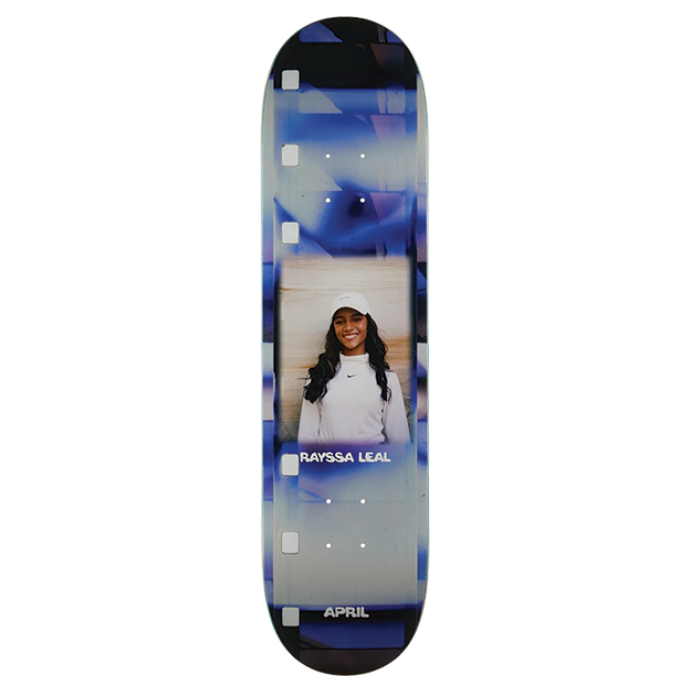 Skateboard deck with a portrait of a person on a white background