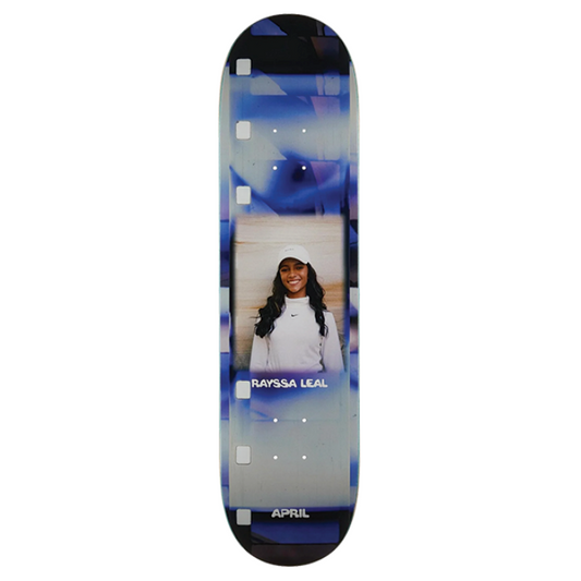 Skateboard deck with a portrait of a person on a white background