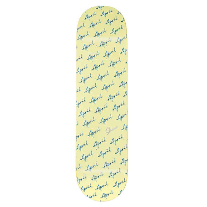 Skateboard deck with 'Liqui' logo pattern on a white background
