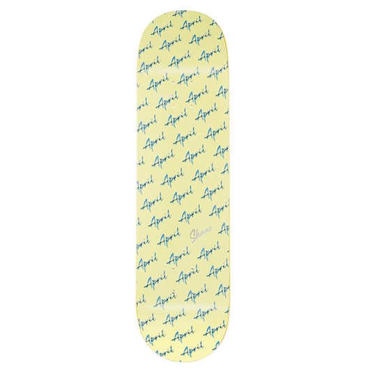 Skateboard deck with 'Liqui' logo pattern on a white background