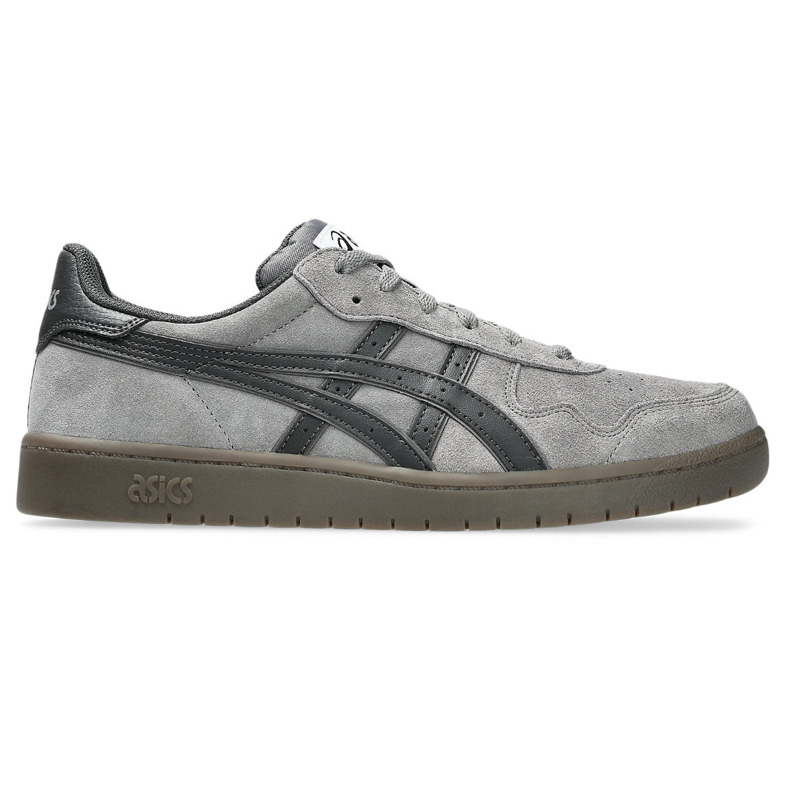 Gray sneaker with black accents on a white background