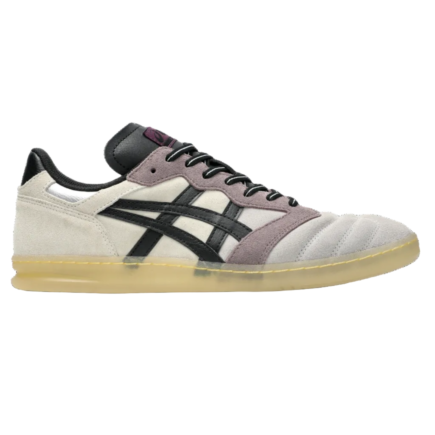 Sneaker with a white, black, and gray design on a white background