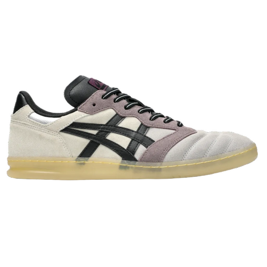 Sneaker with a white, black, and gray design on a white background