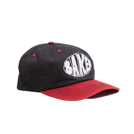 Black and red cap with 'BAKE' logo on a light gray background