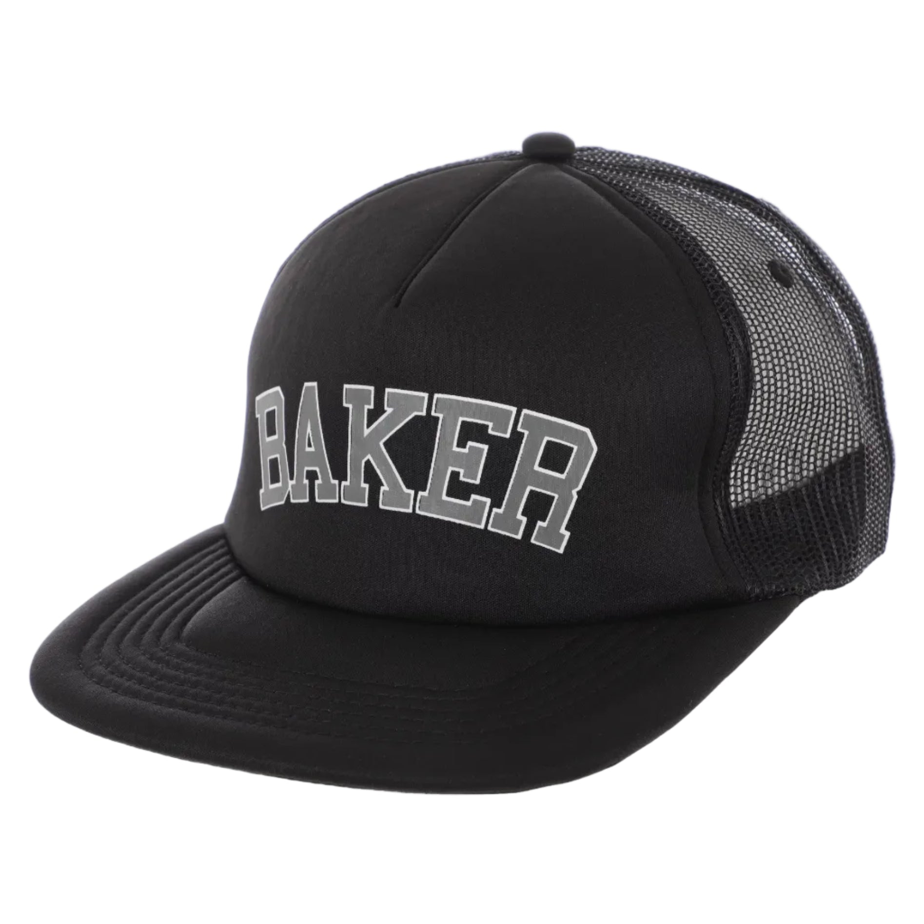 Black cap with 'BAKER' text on a white background