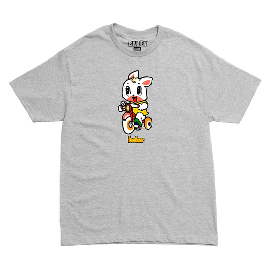 Gray t-shirt with a cartoon character on a white background